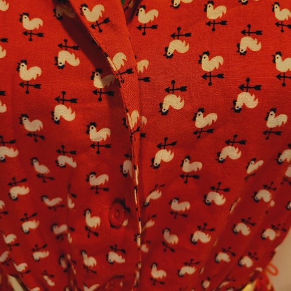Forever 21 Rooster Print Red Fit and Flare Dress with Belt M - Picture 4 of 14